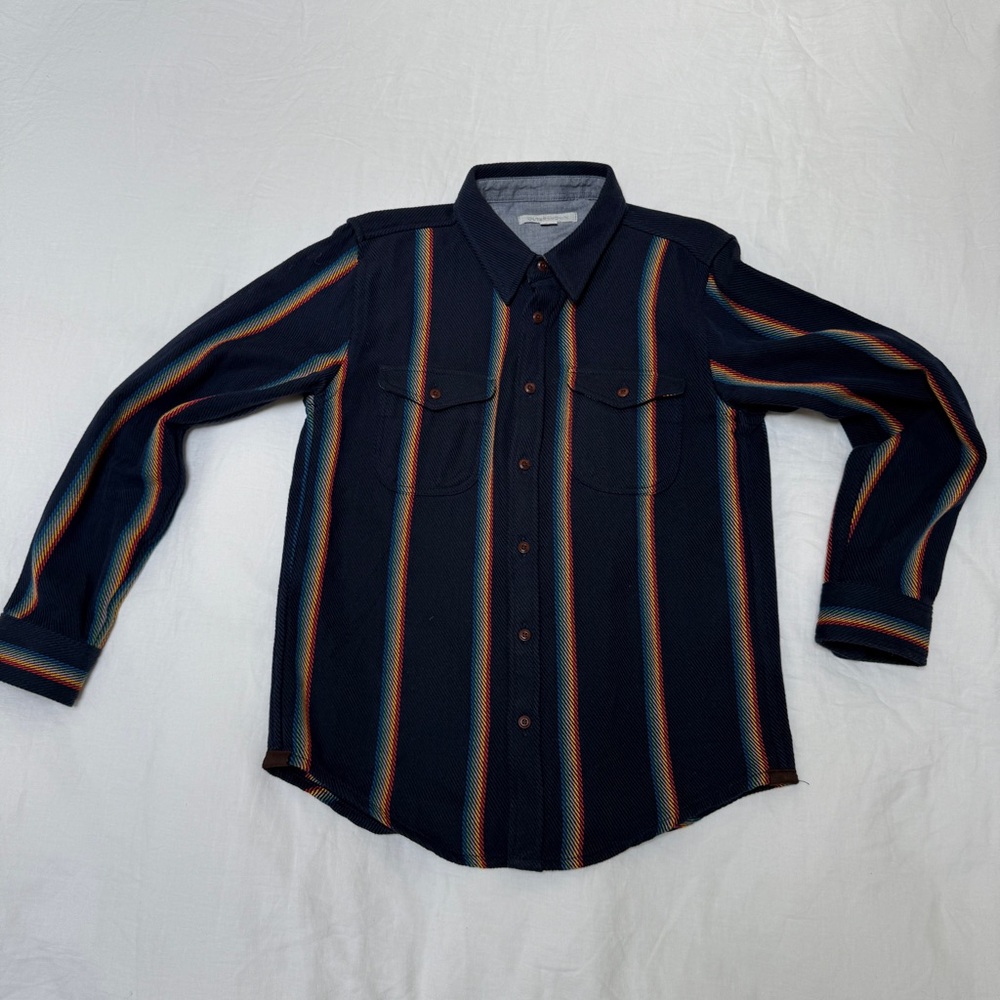 Outerknown Blanket Shirt- Men's Navy Striped Button Down Shirt